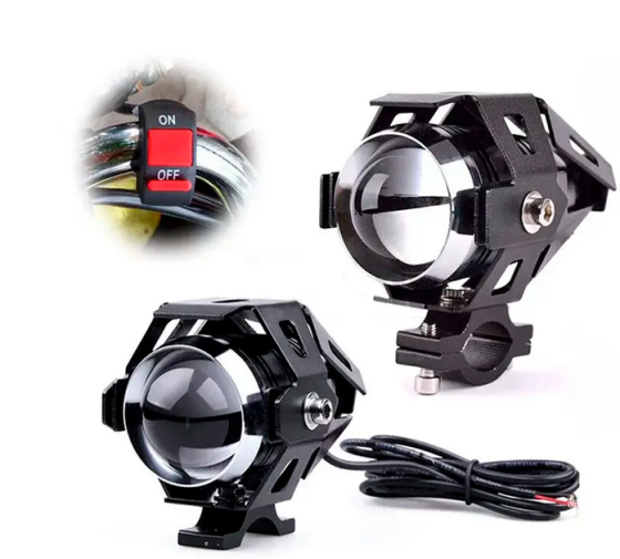 Фари прожектори CREE U5 LED для мотоцикла 12В 3000лм з кнопкою та кріпленням на дуги, чорний корпус Київ