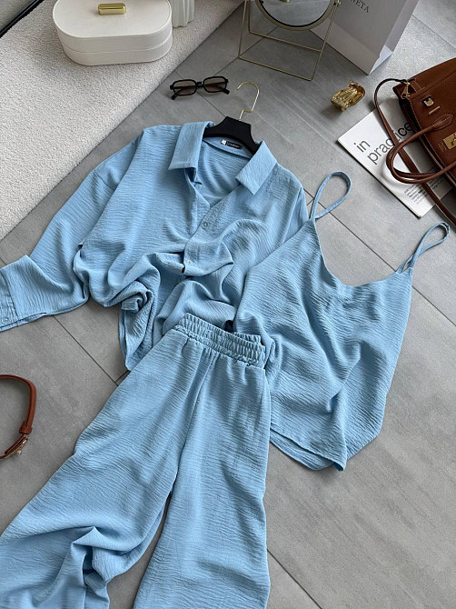 Жіночий легкий прогулянковий костюм трійка: сорочка майка і штани креп жатка Одеса - фото 2