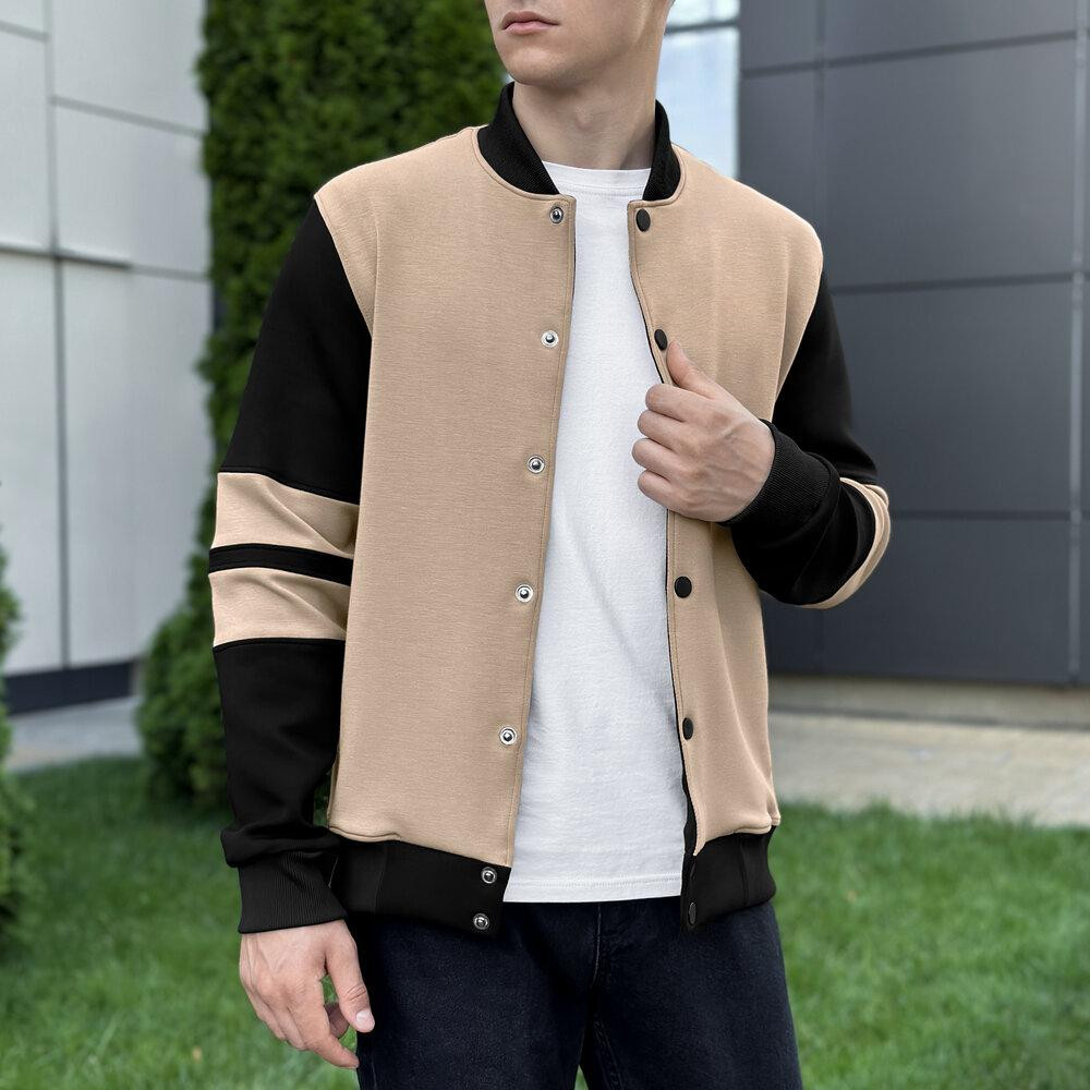 Кремовий чоловічий весно-осінній бомбер на кнопках Pobedov Blast Київ - фото 8