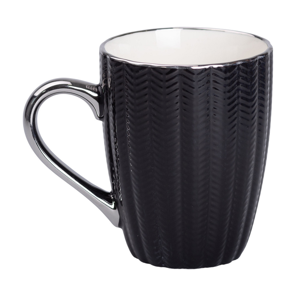 Чашка порцелянова 400 (мл) із сріблястим обідком та ручкою для чаю Чорна RX-N231315B Коломия - фото 1