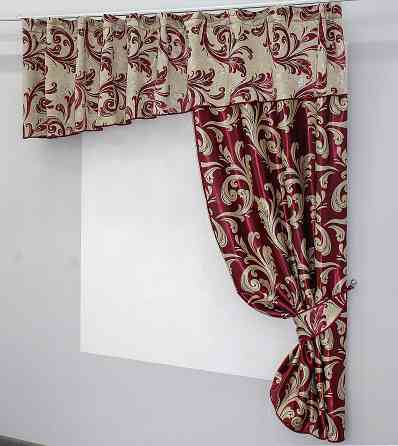 Кухонный комплект VR-Textil № 097к шторка с ламбрекеном бордовый с золотистым 270х170 см (50-918) Киев
