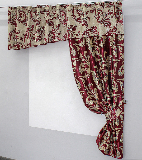 Кухонный комплект VR-Textil № 097к шторка с ламбрекеном бордовый с золотистым 270х170 см (50-918) Киев - изображение 2