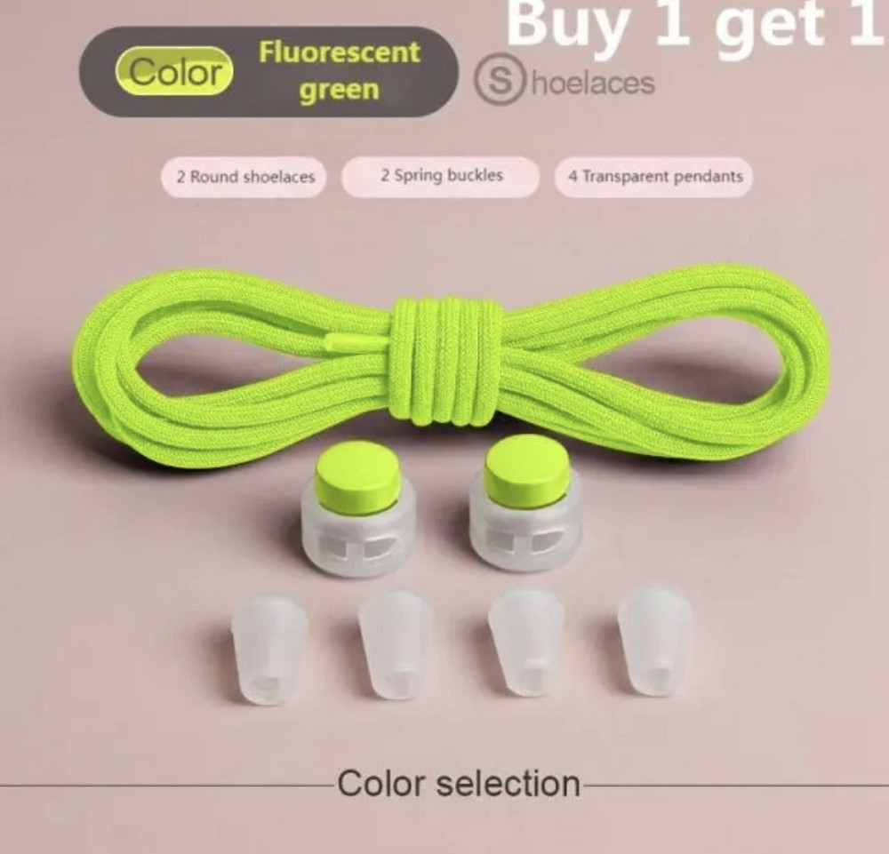 Шнурки еластичні без зав'язок з пластиковими зажимами в асортименті Флуоресцентний Сміла - фото 1
