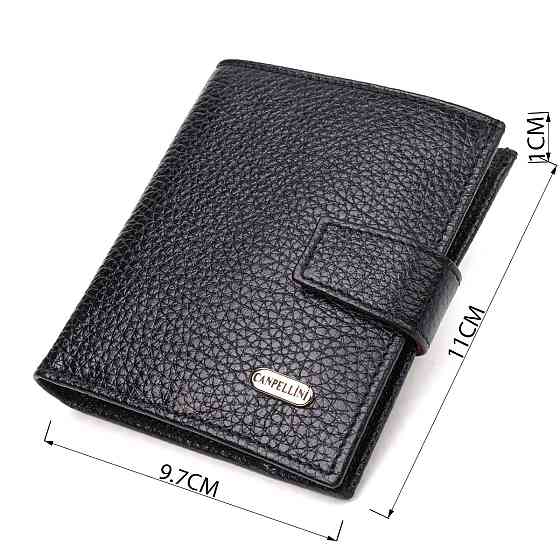 Стильний чоловічий гаманець у комбінації двох кольорів із натуральної зернистої шкіри CANPELLINI 21728 Чорний Київ