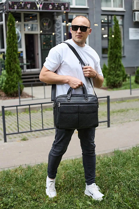 Мужская кожаная деловая сумка портфель для вещей и документов Tiding Bag Горизонтальная кожаная мужская сумка Киев - изображение 8