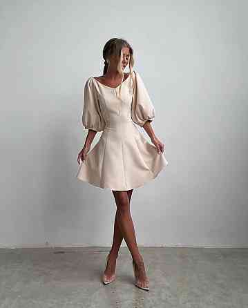 Женское романтическое мини платье с объемным рукавом костюмка Бежевый, 44/46 Одесса