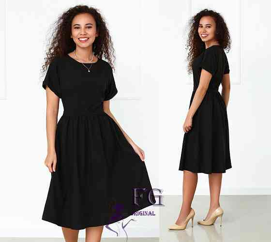 Жіноче плаття міді з короткими рукавами "Валенсія" оптом та по дропшипінгу | Норма Чорний, 46 Київ