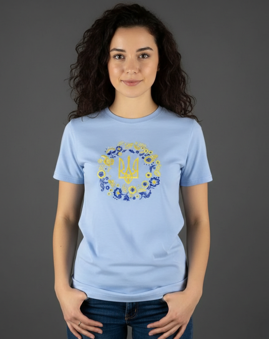 Жіноча футболка вишита гладдю з тризубцем. 4XL Київ - фото 1