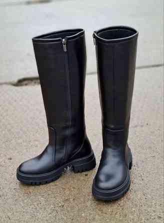 Broxci Стильні чоботи зимові жіночі натуральна шкіра на низькому ходу чорні р. 37-39 / Чоботи н Коломыя