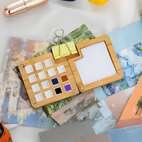 Портативна міні-палітра для акварелі, складна, дерев'яна, компактний розмір 15×7.5×0.8 см, для художників Кам'янець-Подільський