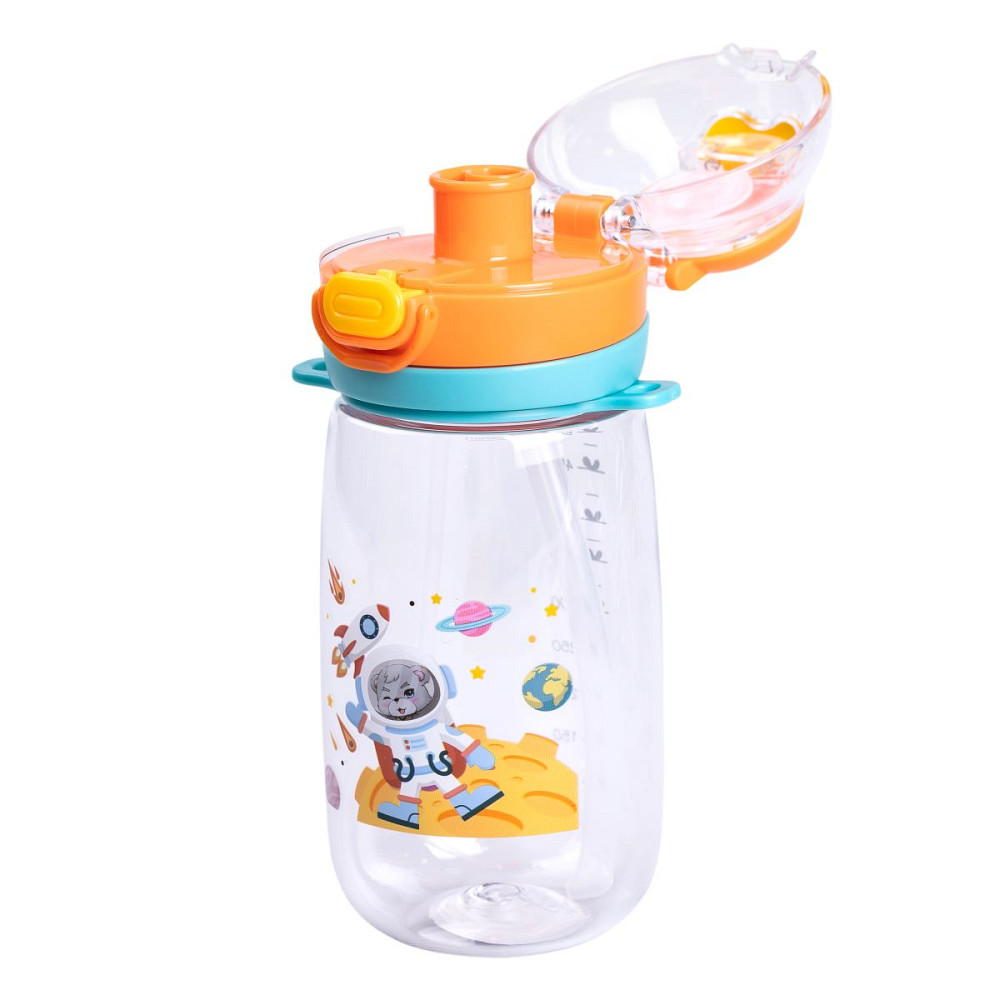 Yiwu Пляшка для води дитяча 550 мл з ремінцем і трубочкою для спорту та школи 20 см Помаранчева Киев - изображение 2