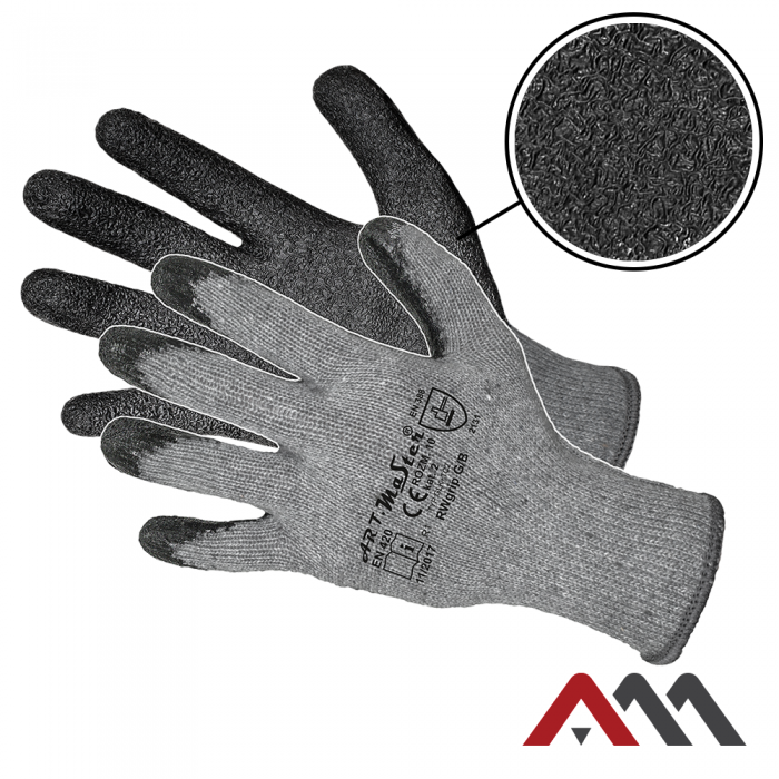 Рукавиці робочі "ArtMas" бавовняно-поліестерові покриті рифленим латексом, сіро-чорного кольору, розмір 10 Киев - изображение 1