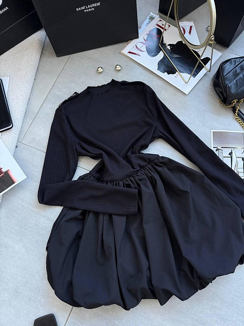 Женское базовое платье с пышной юбочкой рубчик+софт Черный, 42/44 Одесса - изображение 8