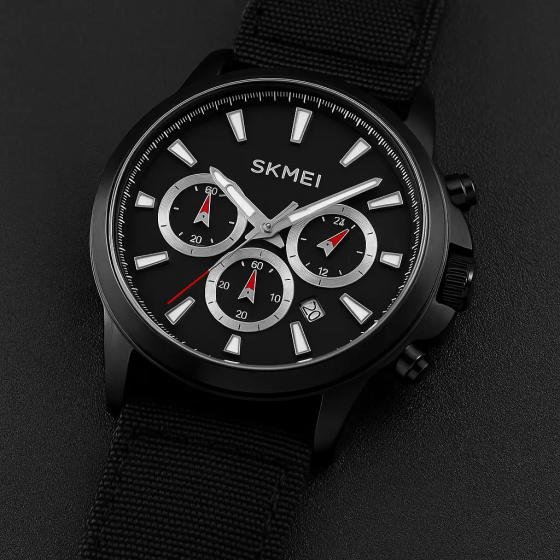 Мужские наручные часы Skmei 2071 на нейлоновом ремешке (Черный с серебристым) Винница