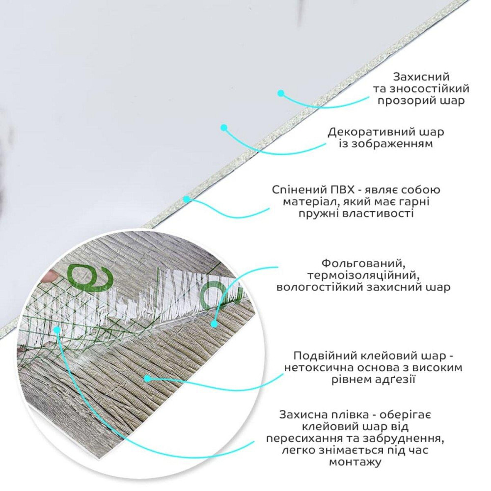 Самоклеюча вінілова плитка в рулоні 600х3000х2мм Білий мармур з прожилками Глянсова SW-00001285 Київ - фото 2
