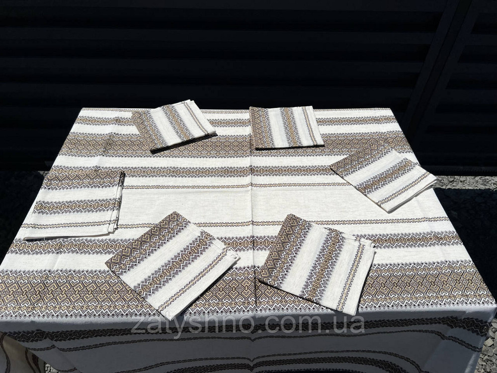 Вишита скатертина з серветками кавова Київ - фото 7