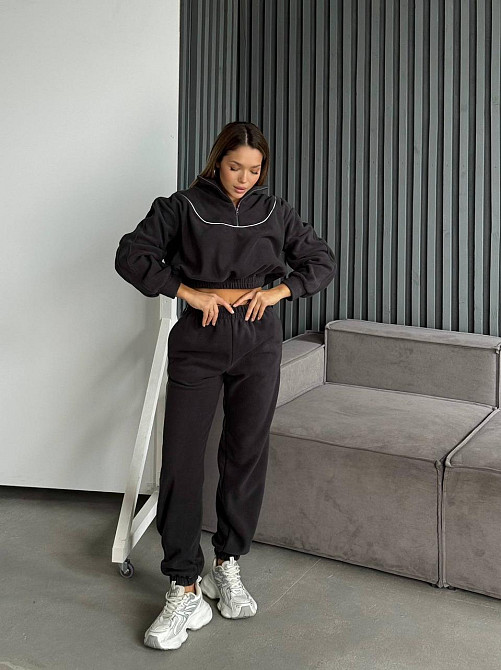 Женский теплый прогулочный костюм двойка: кофта и брюки из двухстороннего флиса Графит, 48/50 Одесса - изображение 9