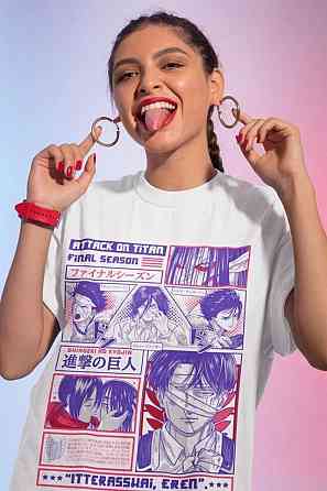 Футболка для хлопчика з аніме принтом Атака титанів оверсайз (зріст від 165 до 180) Чорний AnimeJ0425m Дніпро