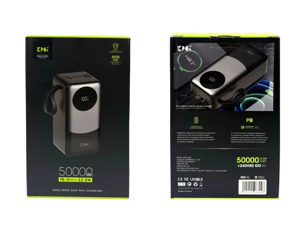 Зовнішній акумулятор Power Bank KP KPG-502 50000 мАг 22.5W QC3.0, 4USB+2Type-C, дисплей Одеса - фото 3