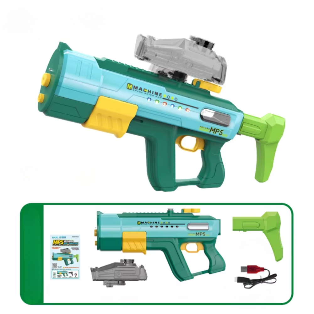 Водный пистолет, мощный бластер с подсветкой, аккумуляторный, игрушечный водяной автомат для детей, зелёный Каменец-Подольский - изображение 7