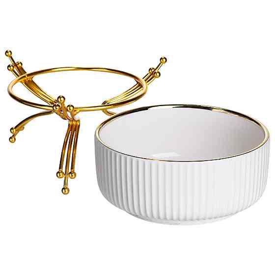 Салатник порцеляновий на металевій підставці Ø16 (см) тарілка для салату салатниця Золото LB-1568G Київ