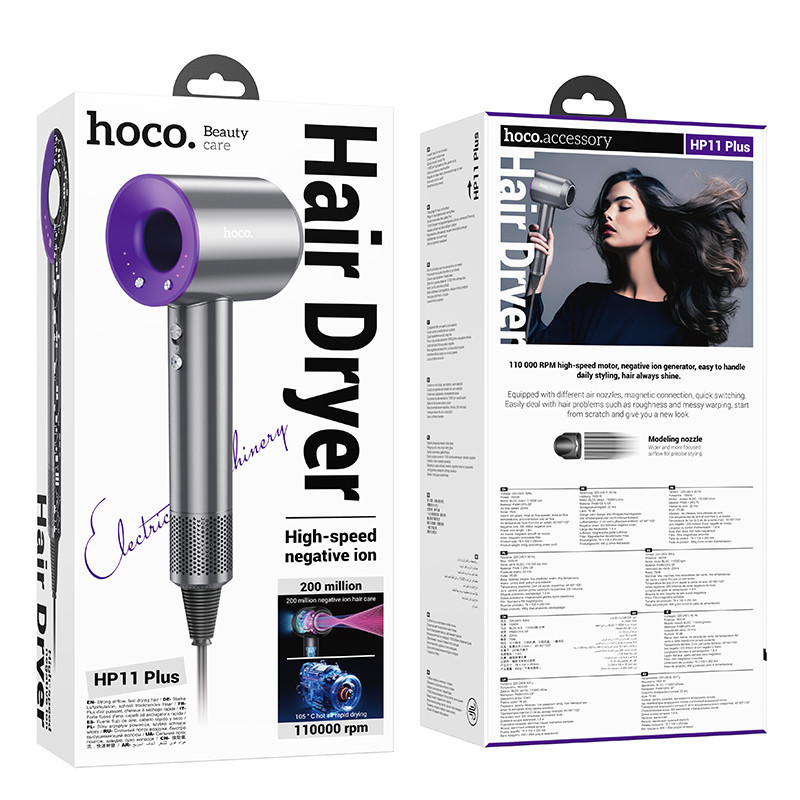 Фен HOCO HP11 Plus 1600W High-speed negative ion hair dryer(EU) Purple Київ - фото 7