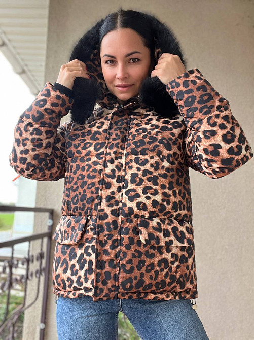 Куртка жіноча Lady Yep 9063 подовжена леопардовий принт з капюшоном хутро, коричневий, 44 Київ - фото 12