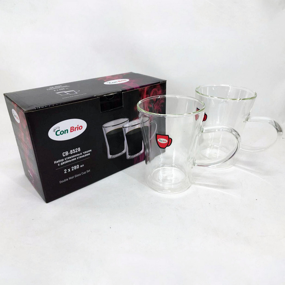 Стеклянные стаканы с двойными стенками Con Brio 280 мл СВ-8528-2 2шт, Набор чашек с двойным стеклом JT-90 Львов - изображение 1