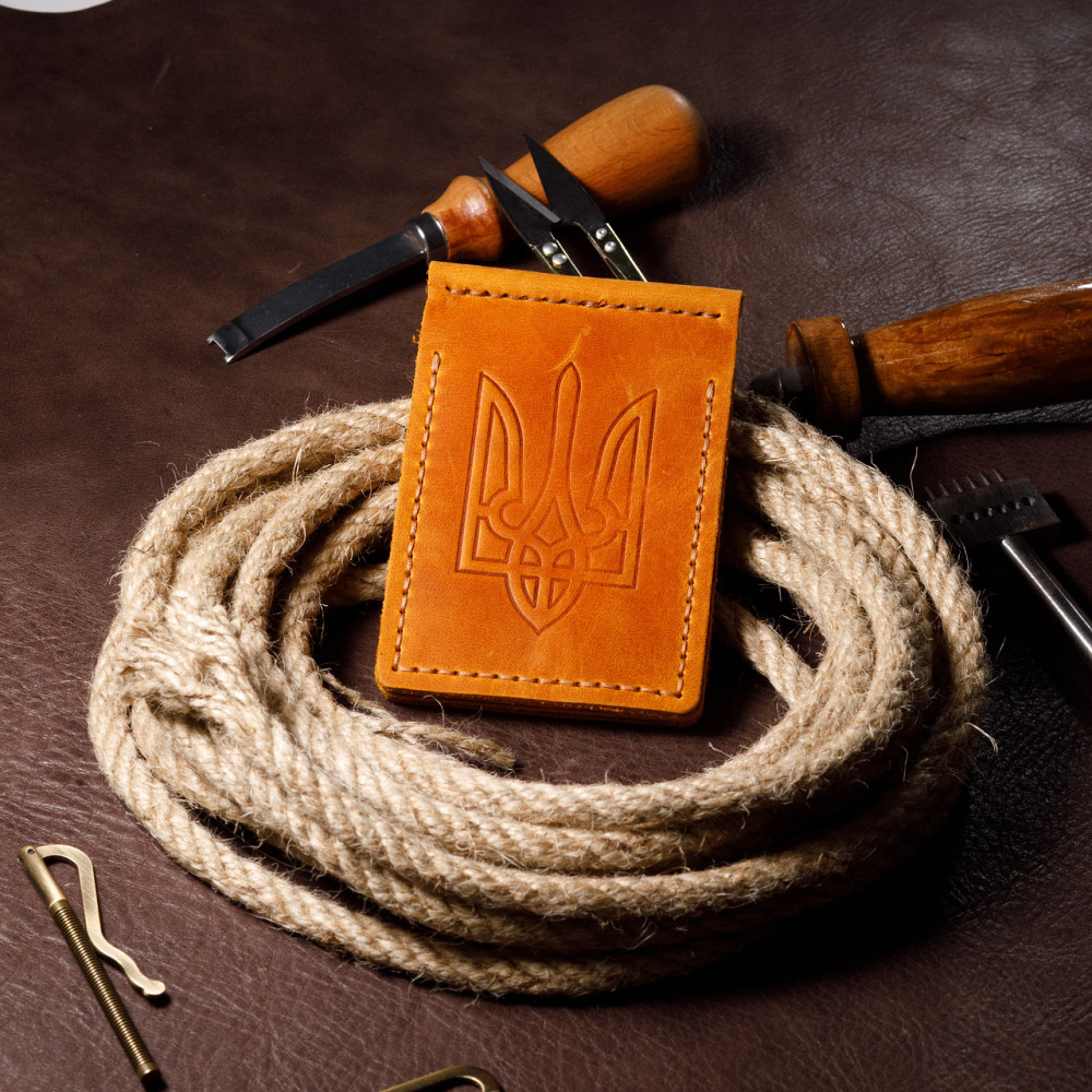 Затиск для купюр зі шкіри чоловічий з відділеннями для карт, місткий гаманець на кнопціMasterSem Київ - фото 6