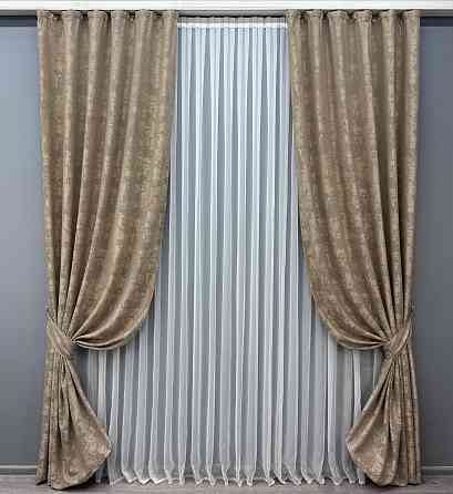 Комплект готових штор VR-Textil Жакард Sultan № 873ш Карамельний 150х285 см 2 шт (31-757) Київ