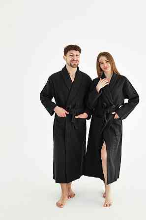 Женский вафельный халат Ideal Textile длинный черный (56861162) Черновцы