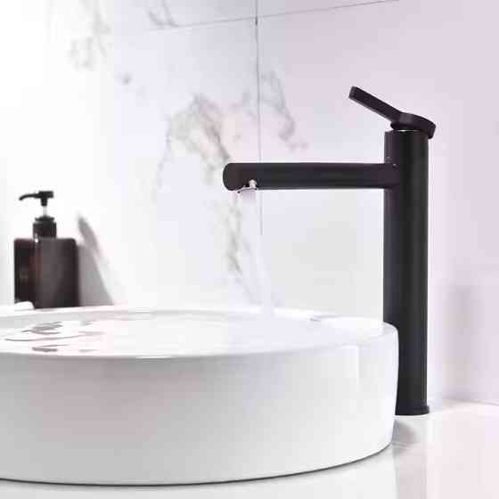 Змішувач для раковини, умивальника одноважільний з латуні, чорного кольору Кам'янець-Подільський