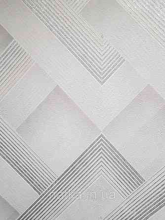 Шпалери вінілові на флізеліні Sintra Simmetria метрові геометрія фігури смуги сіре срібло білі 524534 Київ