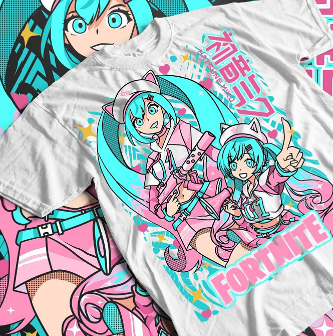 Футболка з аніме принтом Хатсуне Міку Форніте Гірл оверсайз (S/M/L) Чорний AnimeJ0272 Дніпро - фото 1