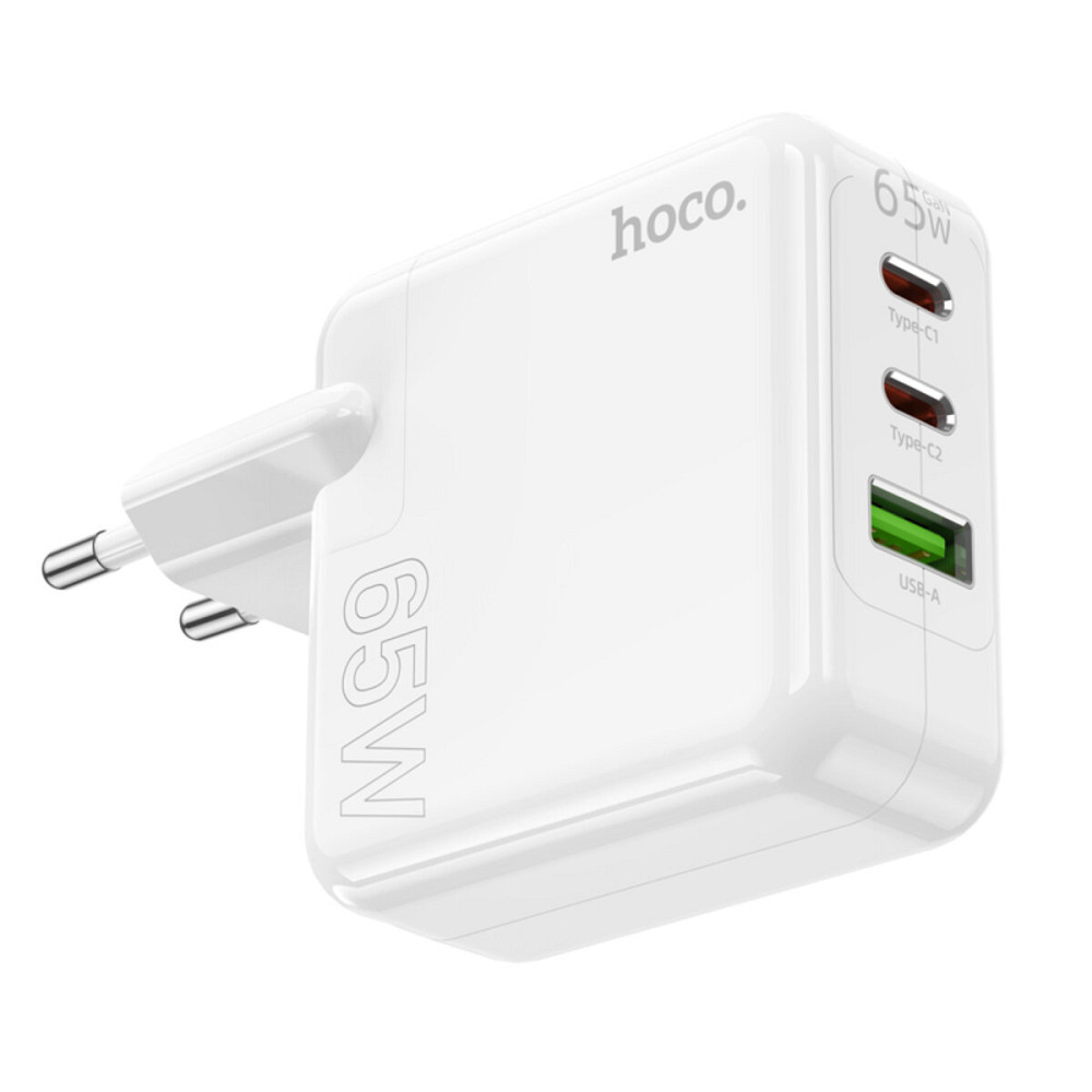 Мережевий зарядний пристрій HOCO C115A Header PD65W  GaN three-port(2C1A) charger White (6931474798312 ) Киев - изображение 4