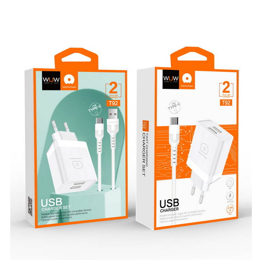 Сетевое зарядное устройство с кабелем WUW-T92 2USB/2.4A set type-c Одесса - изображение 2