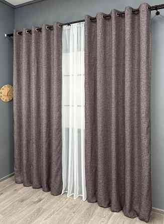 Комплект штор на люверсах VR-Textil Льон ELEMENTA № 1870ш Коричневий 150х270см 2 шт (37-0275) Київ