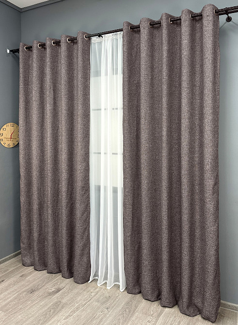 Комплект штор на люверсах VR-Textil Льон ELEMENTA № 1870ш Коричневий 150х270см 2 шт (37-0275) Київ - фото 4