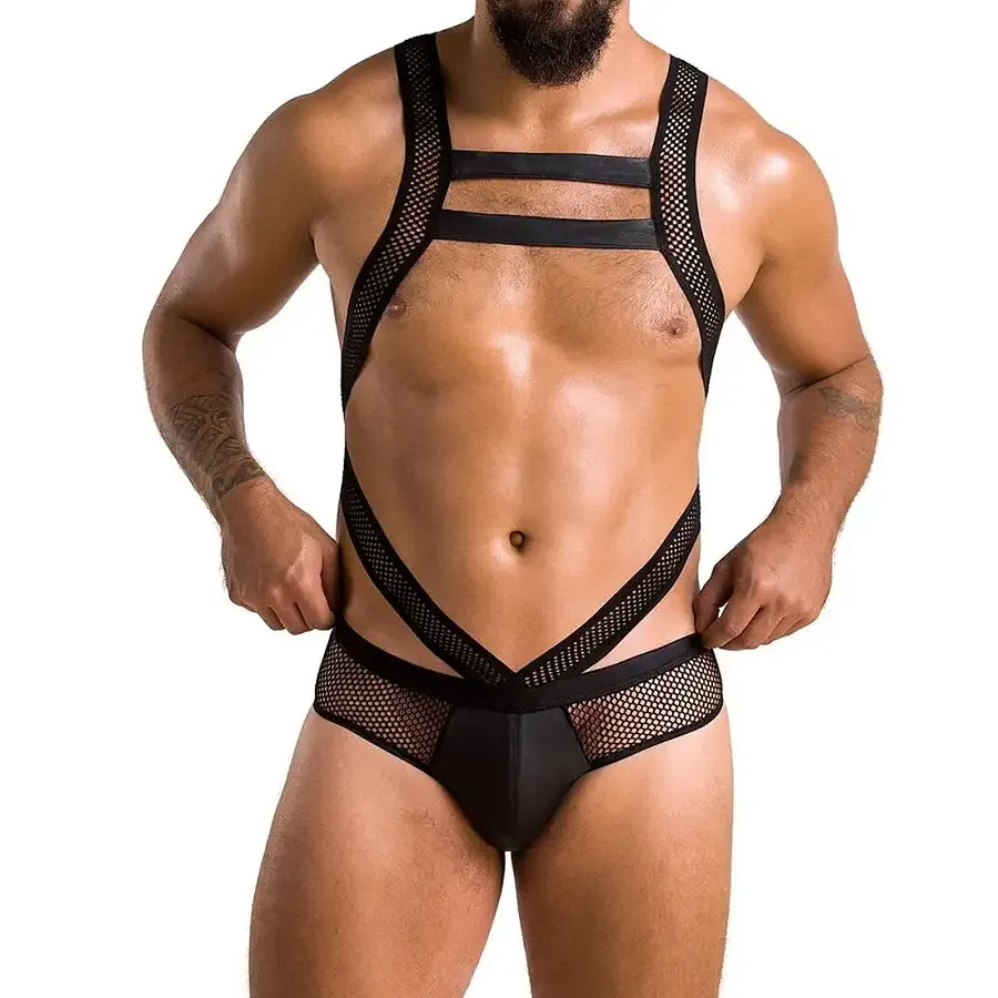 Чоловіче еротичне сітчасте боді Passion 045 VICTOR L/XL Black, екошкіра, сітка Львов - изображение 1