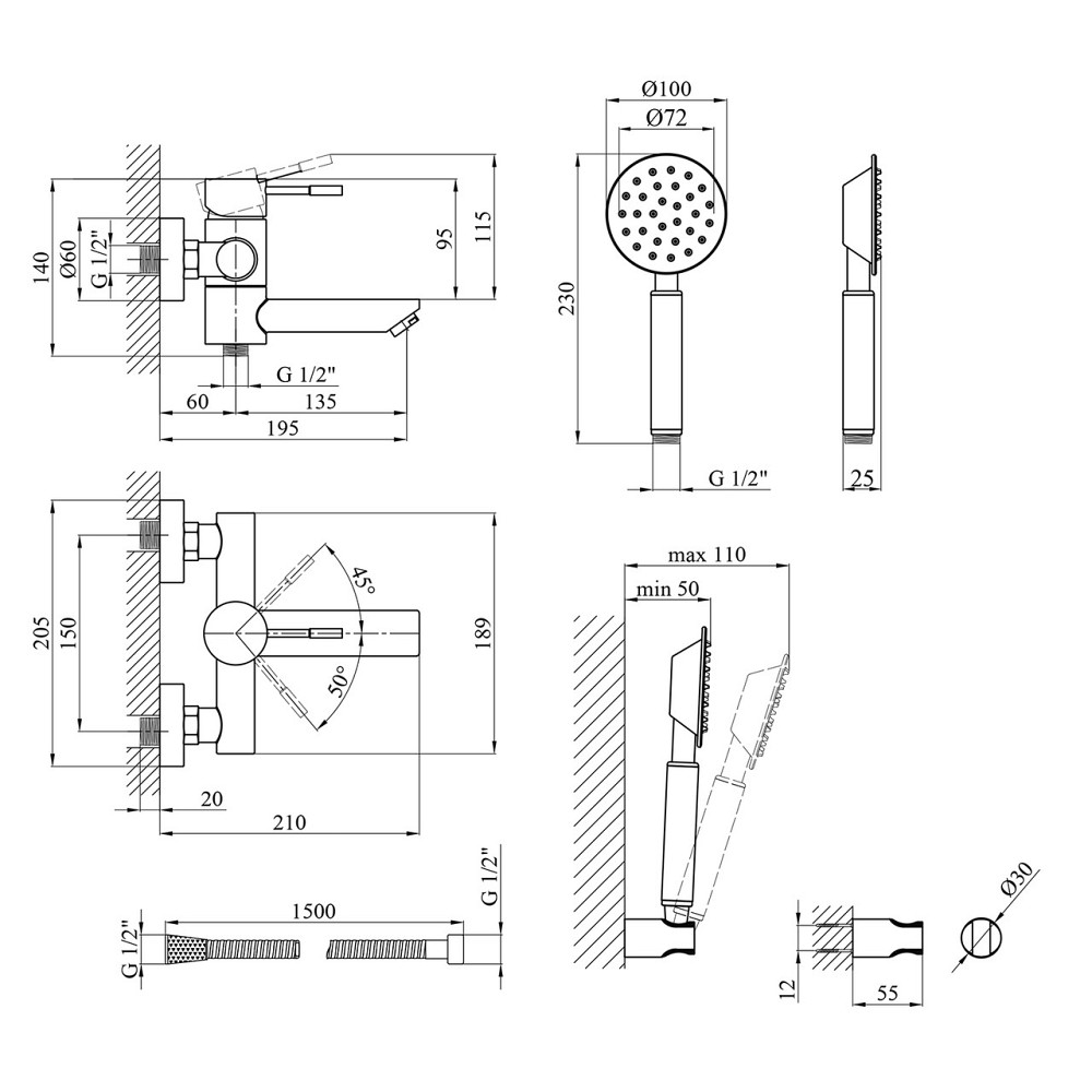 Змішувач для ванни Kroner KRP Edelstahl Klassisch - ESG060 з душовим гарнітуром, сатин Київ - фото 2