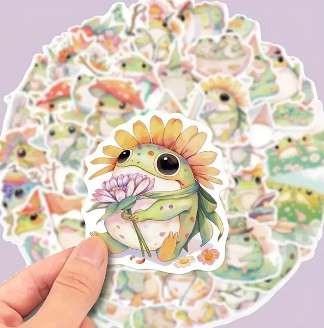 Набір вінілових наклейок (стікерів) Товста смішна жаба (50 шт.) стікербомбінг для телефону, ноутбука Київ - фото 1