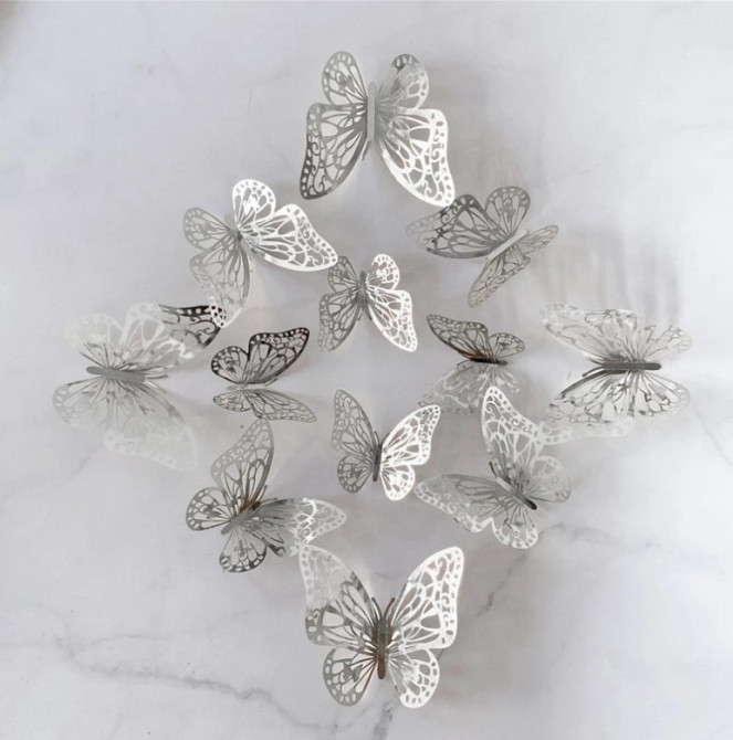 Метелики декоративні срібло - 12шт. в наборі, так само є 2-х стронний скотч в наборі Київ - фото 1