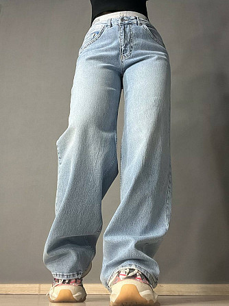Джинсы женские I8 51896 BAGGY jeans резинка надпись широкие от бедра палаццо, голубой, 30, 30, 80 см Одесса - изображение 1