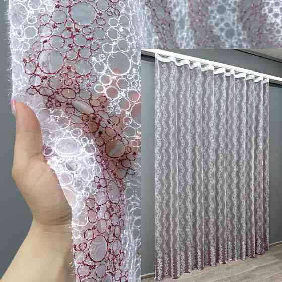 Тюль VR-Textil 1687т Органза з вишивкою Бордовий з білим 300х270 см (42-0724) Київ