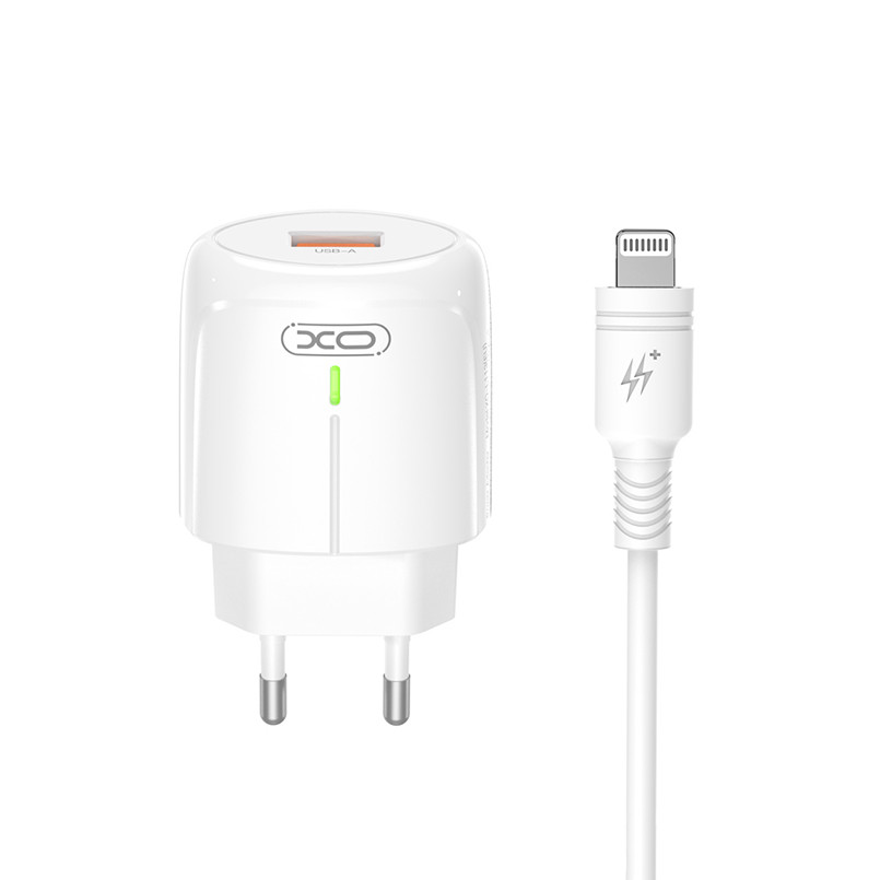 Мережевий зарядний пристрій XO L112 QC18W + Lightning кабель білий Львів - фото 1