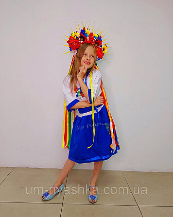 Синя вишита сукня плаття вишиванка з коротким рукавом Квіткова Кривий Ріг - фото 3