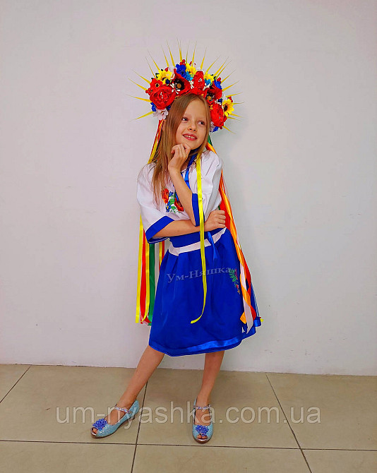 Синее платье вышиванка с коротким рукавом Цветочная Кривой Рог - изображение 3