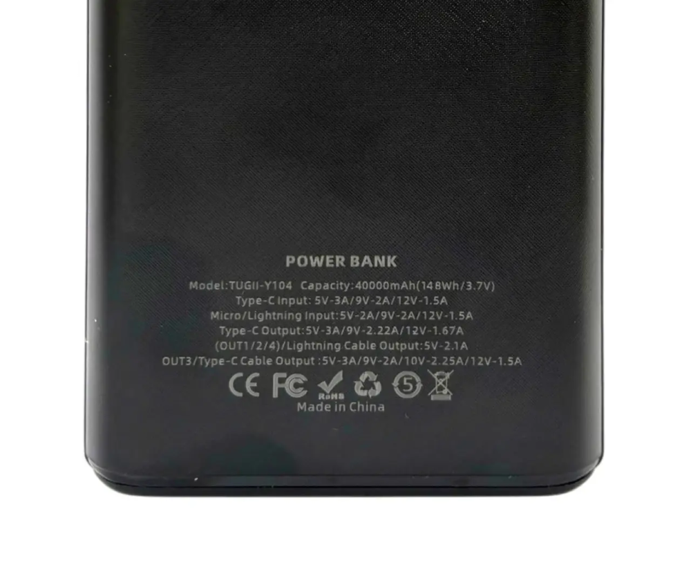 Power Bank TUGII Y104 40000 мАг, 22.5Вт, зовнішній акумулятор, швидка зарядка, USB/Type-C Одеса - фото 5