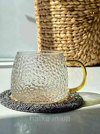 Кухоль чашка Olens "Леденець" 450 мл 8030-257 прозорий із жовтою ручкою Київ