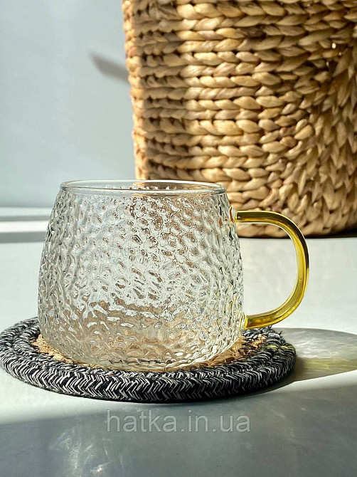 Кухоль чашка Olens "Леденець" 450 мл 8030-257 прозорий із жовтою ручкою Київ - фото 1